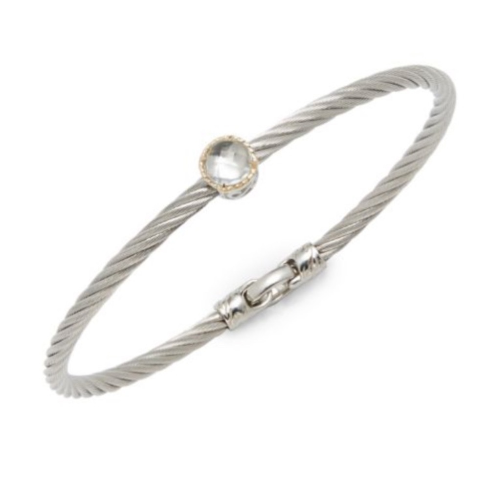 ALOR Silver Cable twist stainless steel bracelet with a White Topaz stone🔥